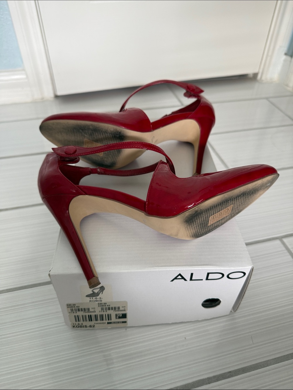 Aldo Red Patent Crisscross Ankle-Strap Pumps - Picture 3 of 3